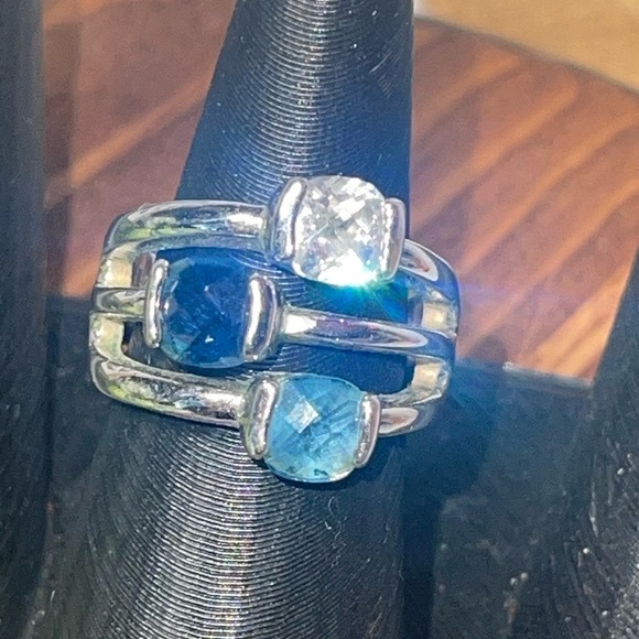 Lia Sophia Riviera Blue Shades 3 Cushion Glass Stones Silver Tone Ring 8.5 - Picture 2 of 4